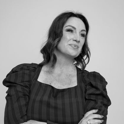 Lisa Bondarenko, in black and white.